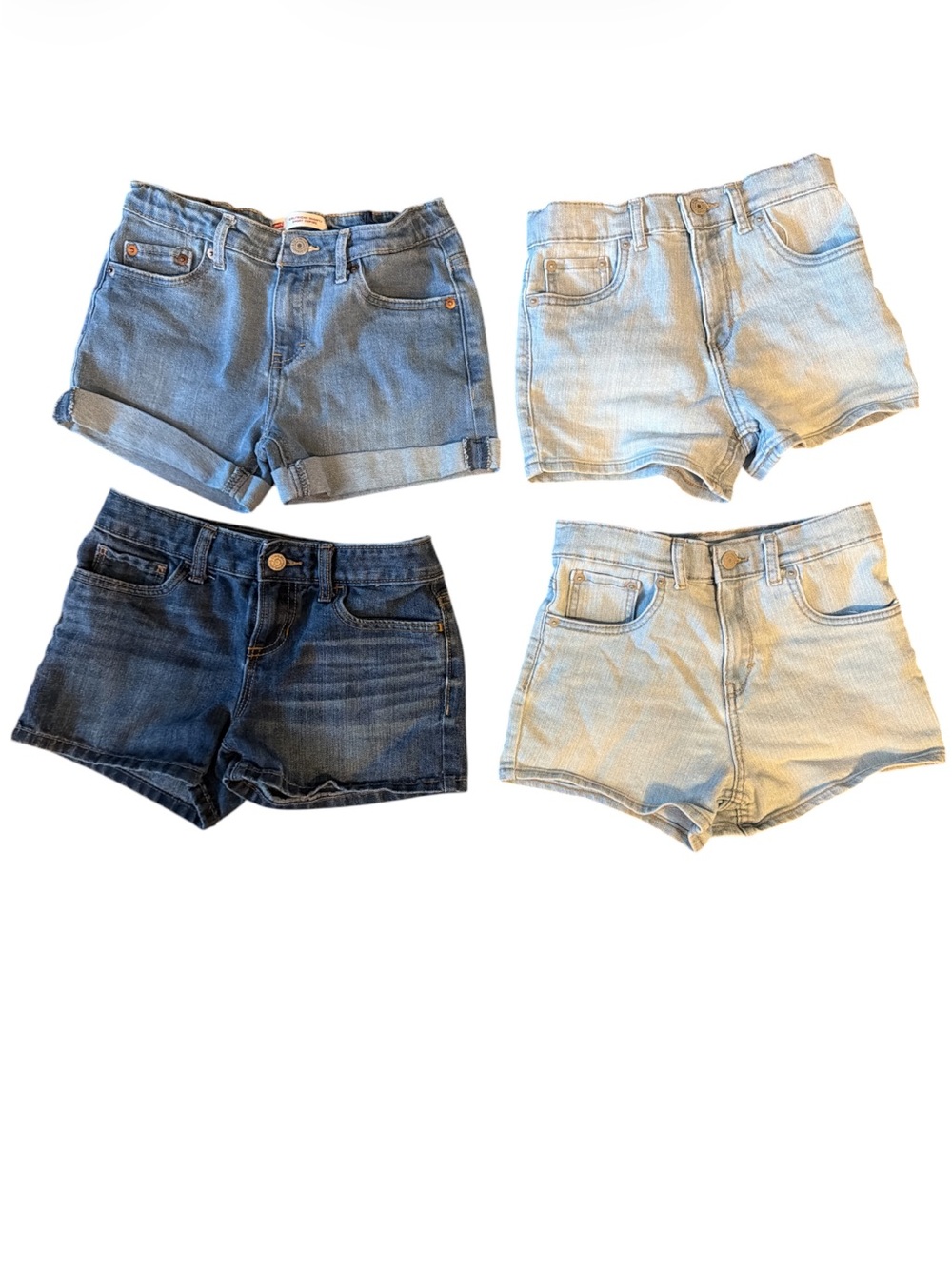 Girls Set of Four Denim Shorts - Light & Dark Blue Mix